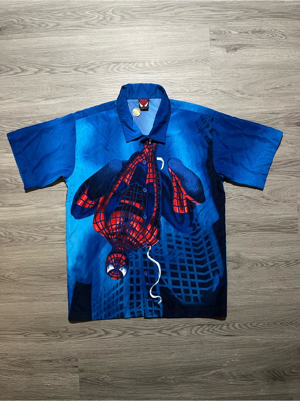 2002 Spider-Man Marvel the Movie AOP button up shirt men’s small vintage ￼